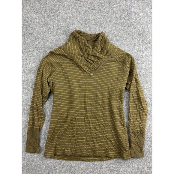 Columbia Pullover Womens Medium Olive Green Striped Cowl Neck Snap Long Sleeve - Picture 1 of 6